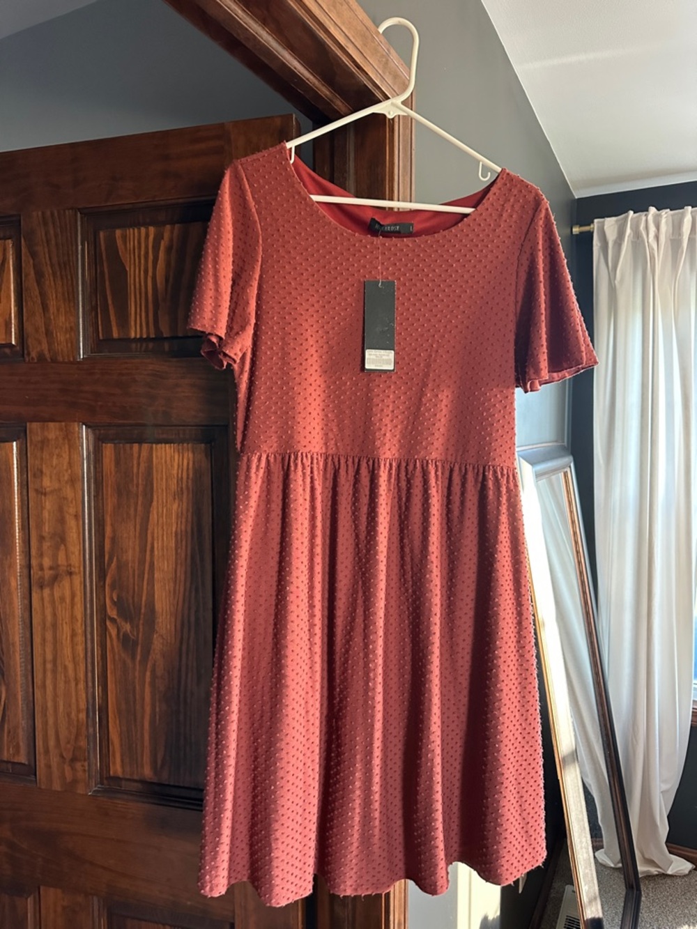 Mikarose Textured Mini Dress in Rust